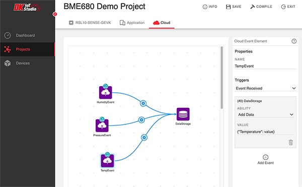 DK IoT Studio 的云选项卡图片（点击放大）