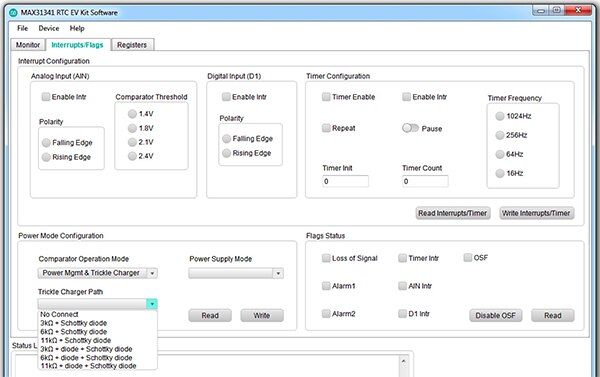 Image of Maxim Integrated MAX31341B RTC evaluation kit software