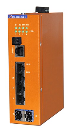 Henrich Electronics 的 HES6GM-4E-2SFP-VLW DIN 导轨以太网交换机图片