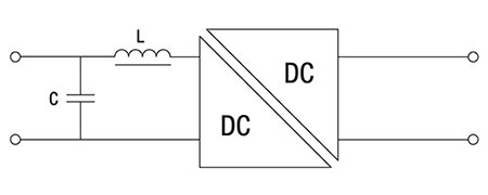 采用适当 L 和 C 值的简单输入滤波电路示意图