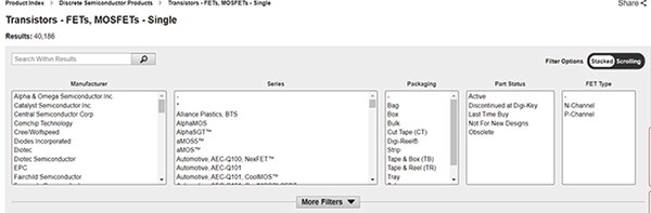 “Transistors – FETs MOSFETs – Single（晶体管 – FET MOSFET – 单）”的子类别图片