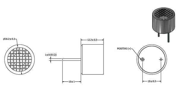 PUI Audio 的 UT-1640K-TT-2-R 超声波发射器和 UR-1640K-TT-2-R 超声波接收器的图片（点击放大）