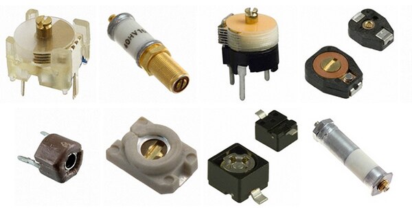Image of trim and variable capacitors in a variety of styles and package types