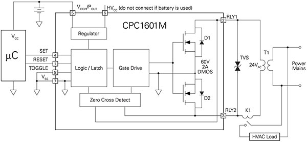 Diagram of Littelfuse CPC1601M in the system-power mode of operation (click to enlarge)
