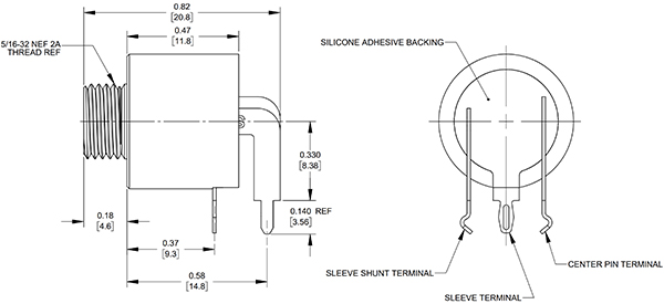 Diagram of Switchcraft 722RAU DC barrel jack