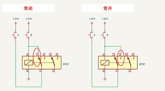 图4. 常开、常闭继电器实验示意图
