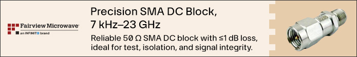 Image of Fairview Microwave Inner DC Block with SMA Connectors – SD3235 Banner
