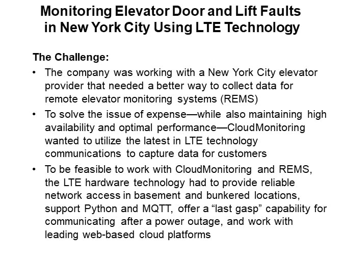 Monitoring Elevator Door and Lift Faults in New York City Using LTE Technology