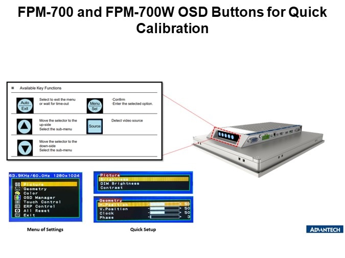 FPM-700 and FPM-700W OSD Buttons for Quick Calibration