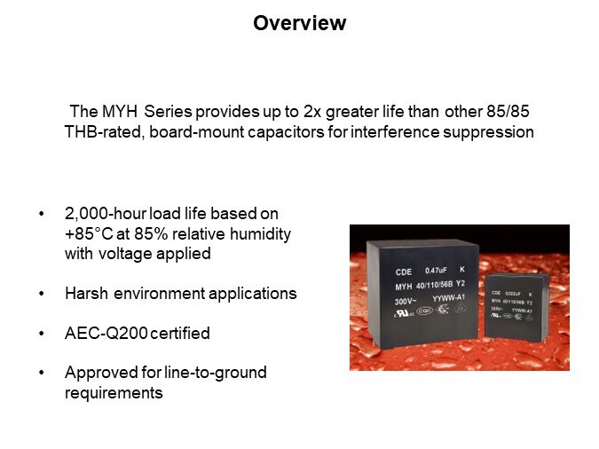 Image of Cornell Dubilier MYH Series of EMI/RFI Suppression Capacitors - Overview