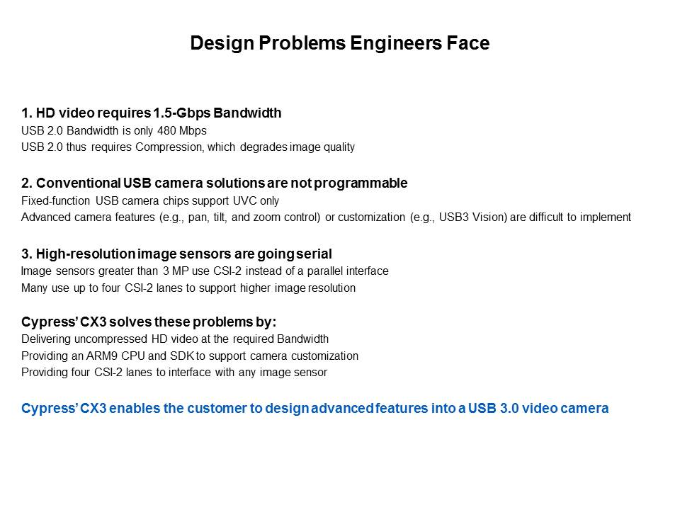 CX3: CSI-2 to USB 3.0 Solution for HD Video Slide 5