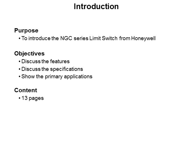 Honeywell's NGC Series Limit Switch Slide 1