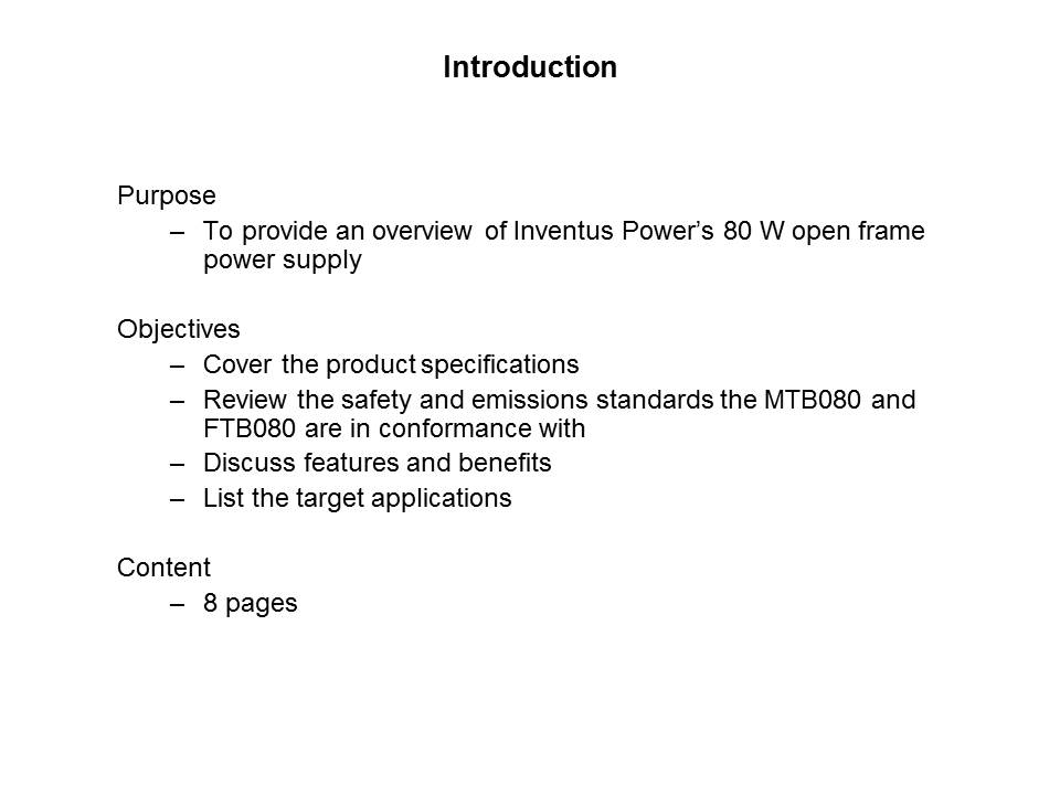 FTB080 and MTB080 80 Watt Power Supply Slide 1