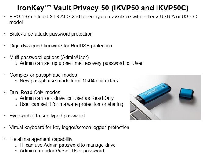 Image of Kingston Technology IronKey Encrypted USB and External SSD Solutions - Privacy 50
