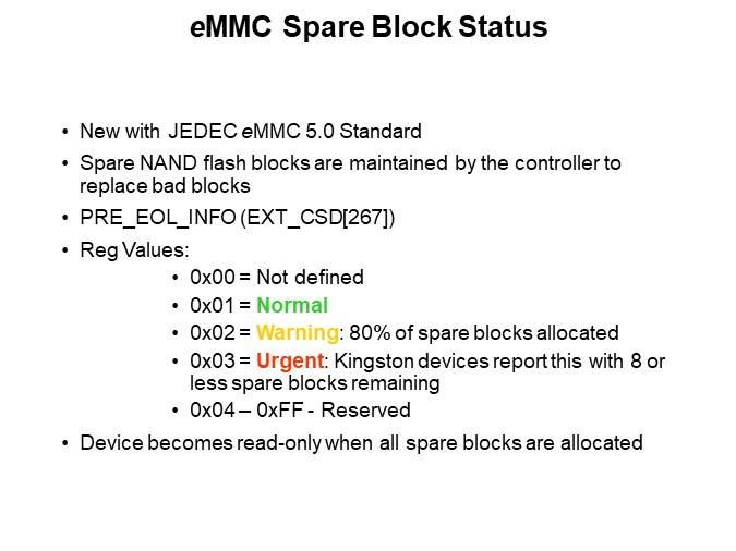 eMMC Spare Block Status