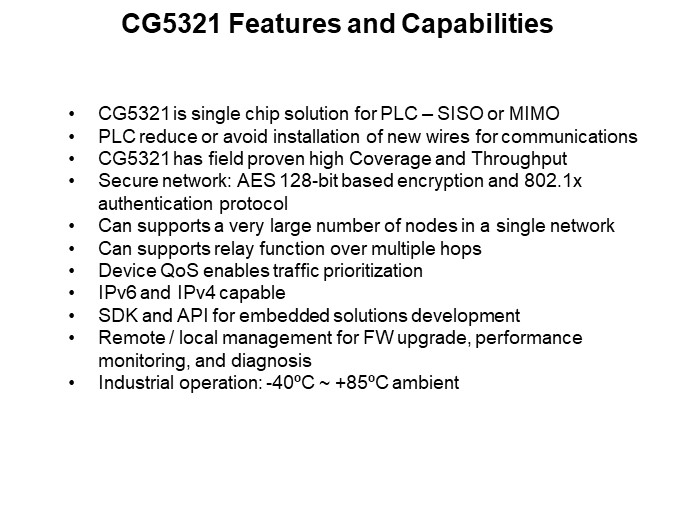 CG5321 Features and Capabilities