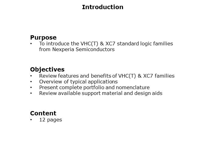 VHC, VHCT, XC7SH, and XC7SET Logic Families Slide 1