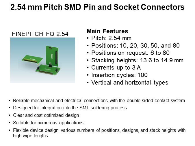 2.54 mm Pitch SMD Pin and Socket Connectors