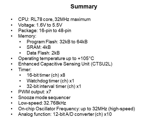 Image of Renesas Introduction to the RL78/G22 MCUs - Summary