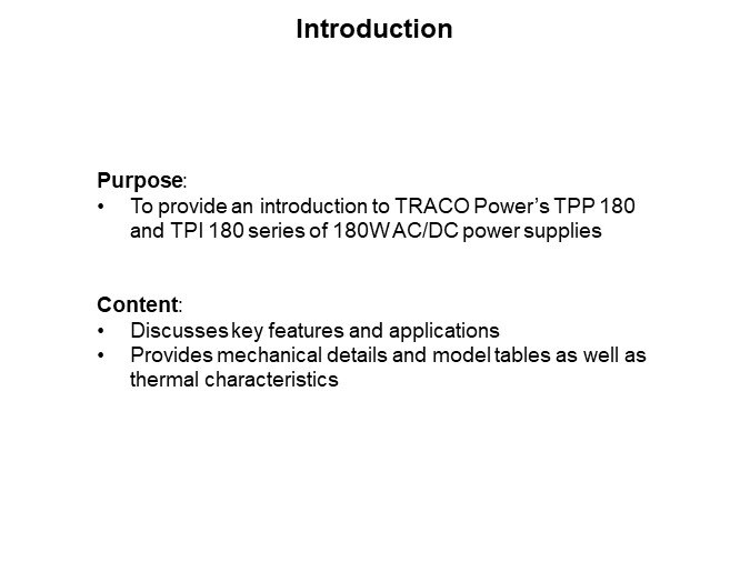 Image of TRACO Power TPP 180/TPI 180 Series AC/DC Power Supplies - Introduction