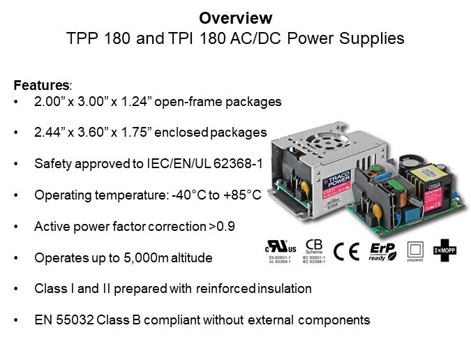 Image of TRACO Power TPP 180/TPI 180 Series AC/DC Power Supplies - Overview