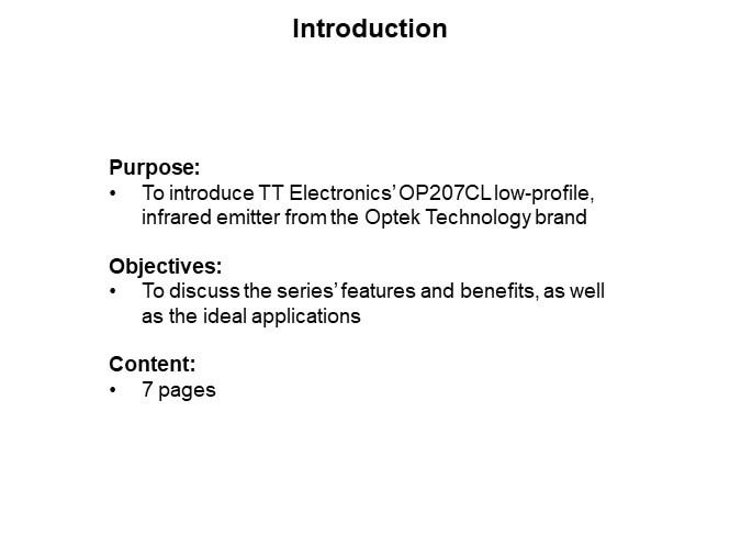 Image of TT Electronics OP207CL Low-Profile Infrared Emitter - Slide1