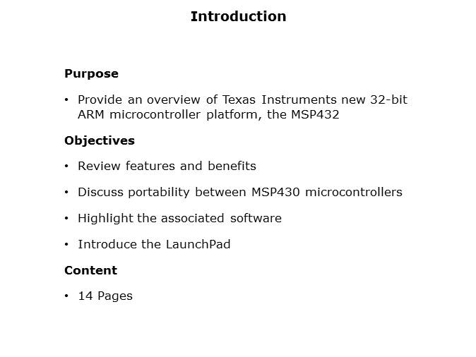 MSP432 Microcontroller Platform Overview - Part 1 of 12 Slide 1