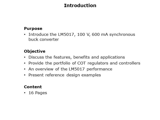 LM5017 100 V 600 mA Synchronous Buck Converter Slide 1