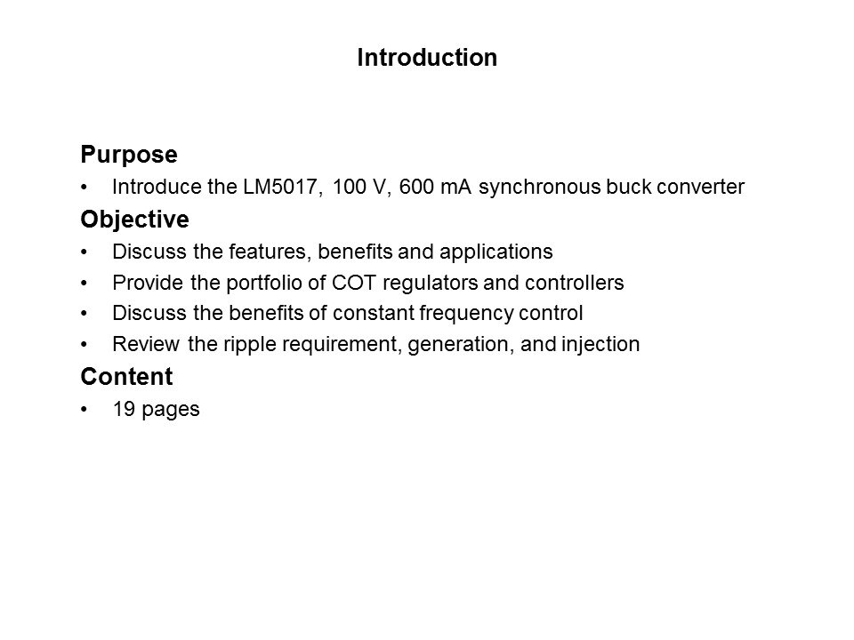 LM5017 Synchronous Buck Converter and COT Slide 1