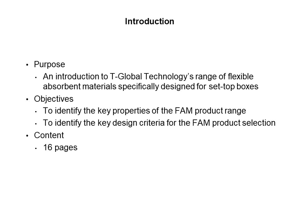 Introduction to the FAM Product Range Slide 1