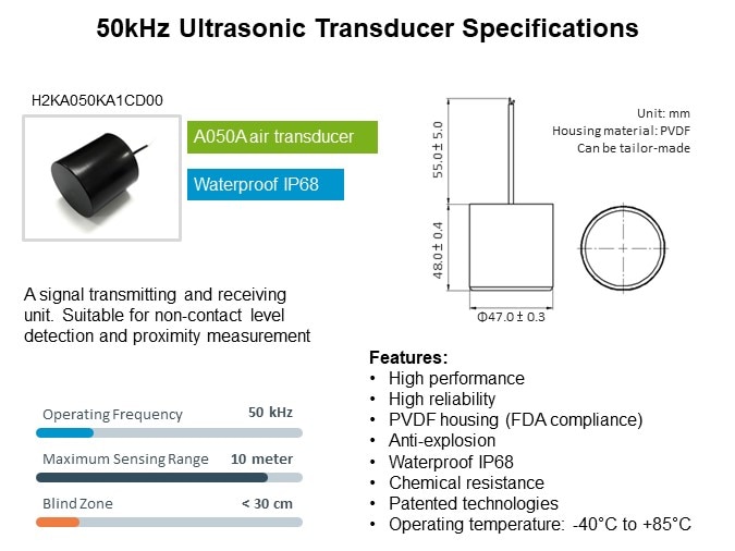 Image of Unictron Ultrasonic Transducer for Proximity Measurement - 50kHz