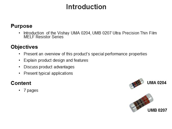 Vishay Beyschlag's UMA and UMB MELF Resistors Slide 1