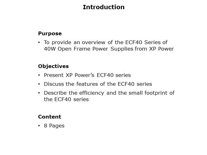 ECF40 Series of 40W Open Frame Power Supplies Slide 1