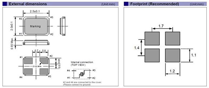Image of Epson FA-20H Series Miniature MHz Crystal External Dimensions