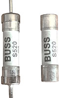 Imagen de los fusibles cerámicos de acción rápida de 420 VCA y 5 mm de Eaton, serie S520