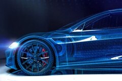 The front half of a translucent cgi car