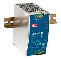 MEAN WELL 的 NDR 系列 DIN 軌道安裝型 AC-DC 電源供應器的圖片