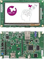 STMicroelectronics 的 STM32F7 Discovery 套件與 STM32F750N8 MCU 的圖片