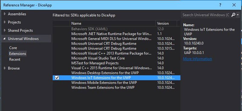 Figure 3: Add Windows IoT 10 reference