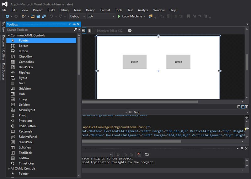 Figure 7: Drag two buttons to the Design window