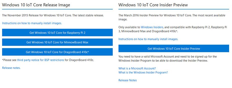 Downloading Windows 10 IoT Core Preview