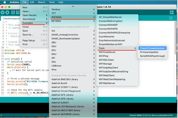 How to Update the NiNa Firmware on Arduino Boards