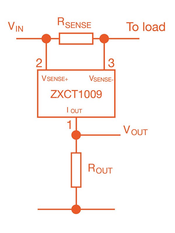 Simplified ZXCT1009 application schematic