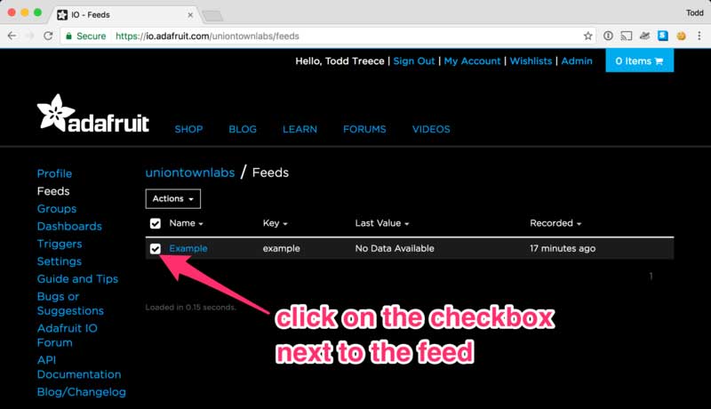 Click on the checkbox Next to the Feed